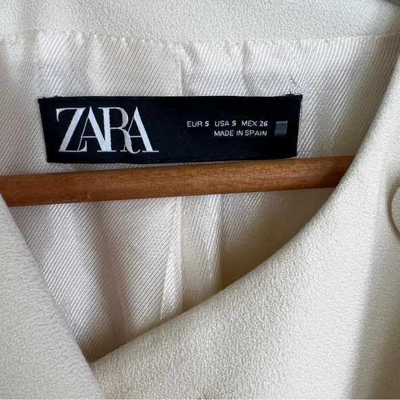 ZARA Ivory Cream Double-Breasted Button Down Round Neck Frock Coat - Picture 7 of 7
